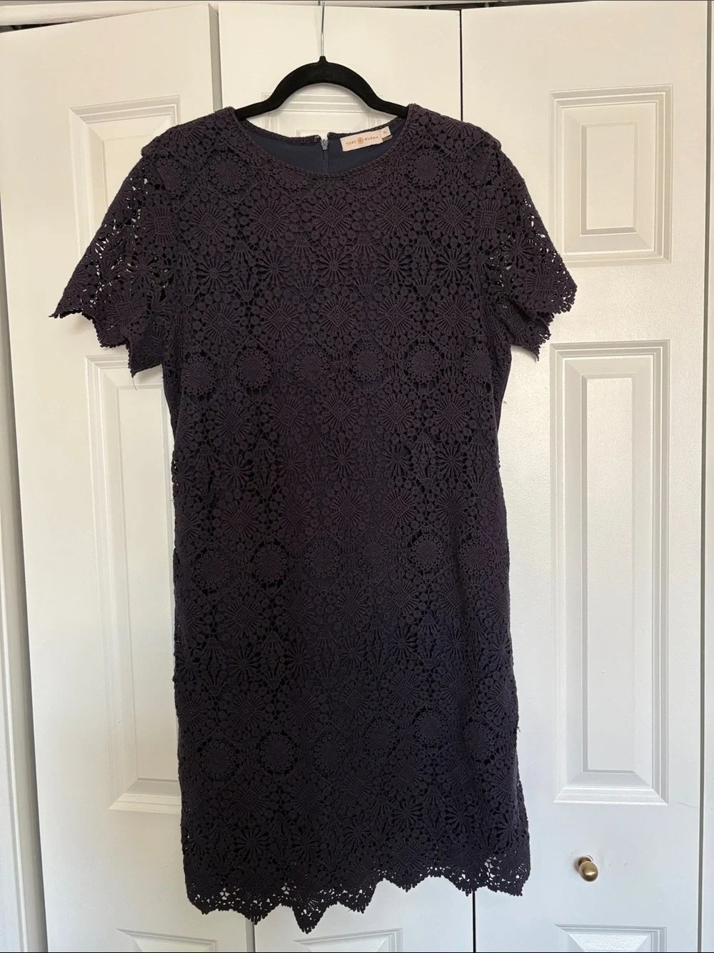 Tory Burch Navy Crochet Lace Shift Mini Dress - Size XL